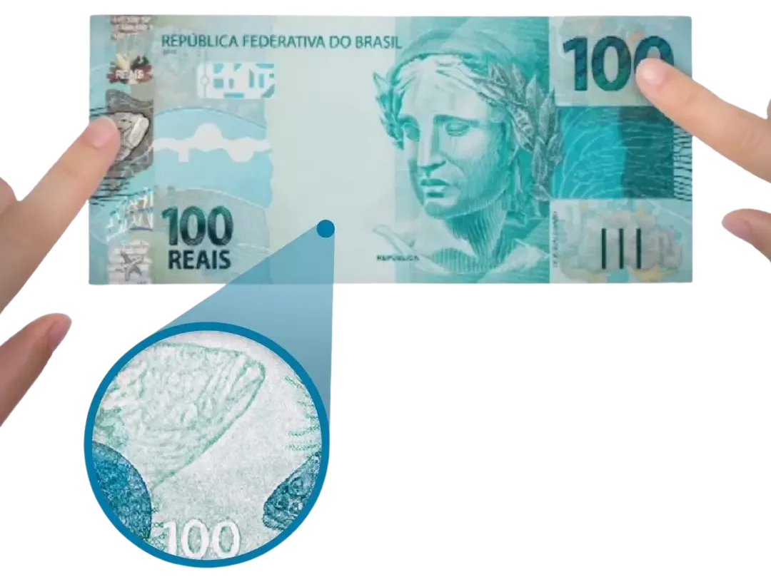 Teste de marca d'água em notas falsas